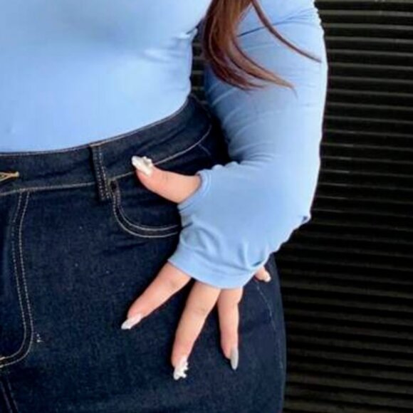 Sky Blue Solid Slim Fit Basic Crew Neck Thumb-Hole Shirt 1XL - NEW - Picture 3 of 10